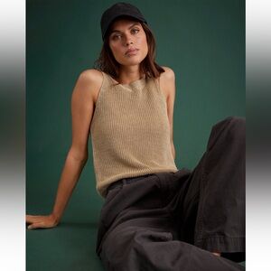 American Eagle AE77 Premium Linen Sweater Knit Tank Top, tan, size small